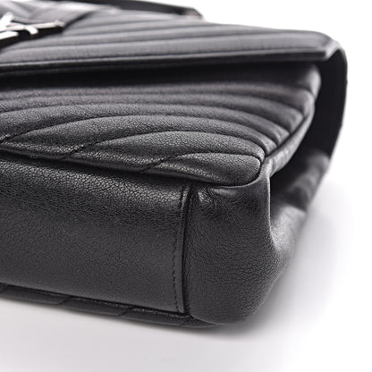 Saint Laurent Sheepskin Matelasse Chevron Monogram Medium College Bag Black 14 of 15