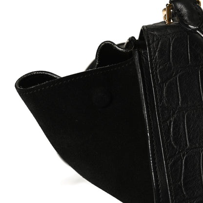 Celine Crocodile Embossed Calfskin Suede Medium Trapeze Black 13 of 15