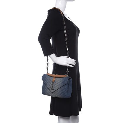 Saint Laurent Washed Denim Matelasse Chevron Monogram Medium College Bag Blue Cinnamon 2 of 10