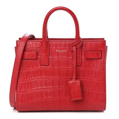 Saint Laurent Calfskin Crocodile Embossed Nano Sac De Jour Red 1 of 8
