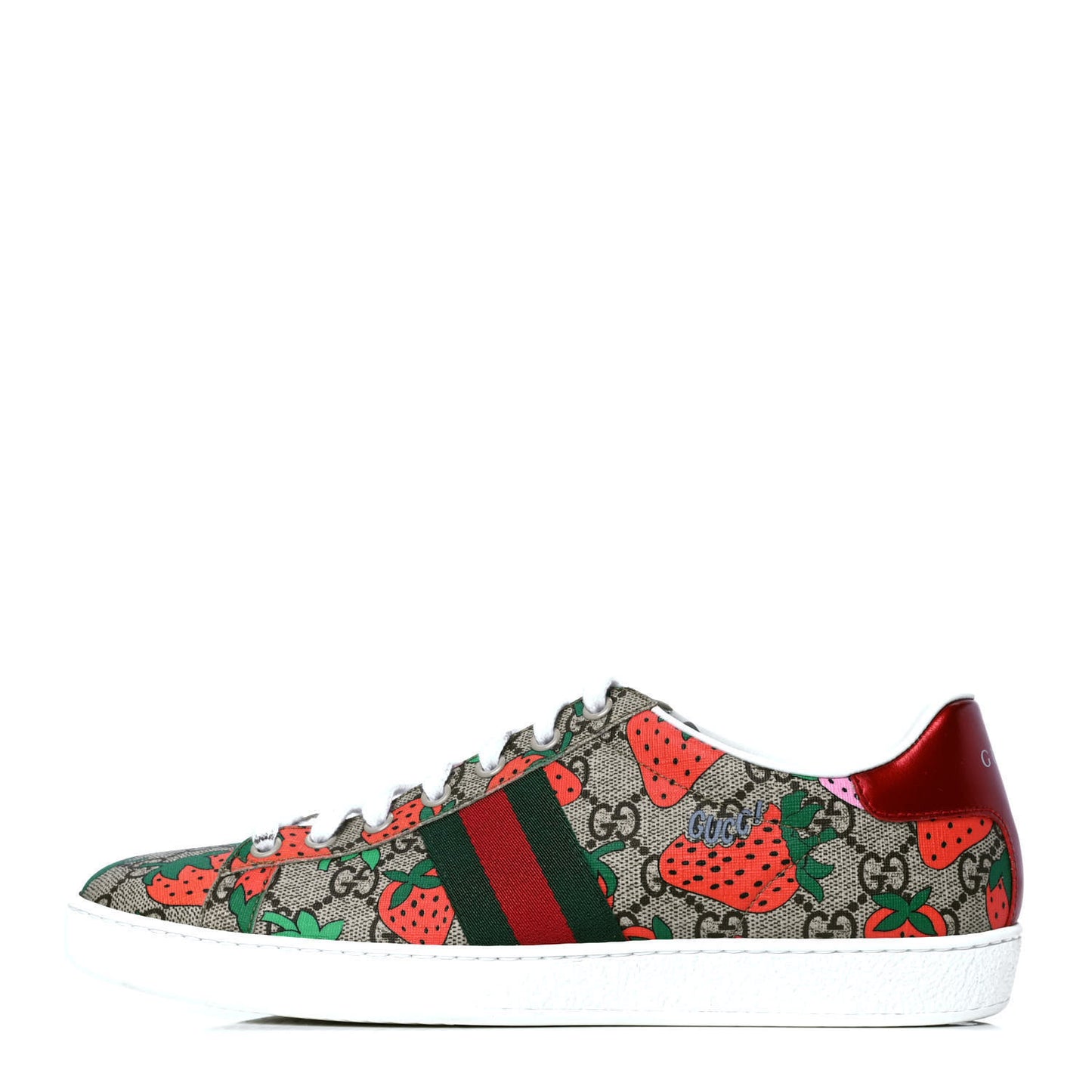 GG Supreme Monogram Strawberry Web Womens Ace Sneakers 40 Beige Multicolor Red Green