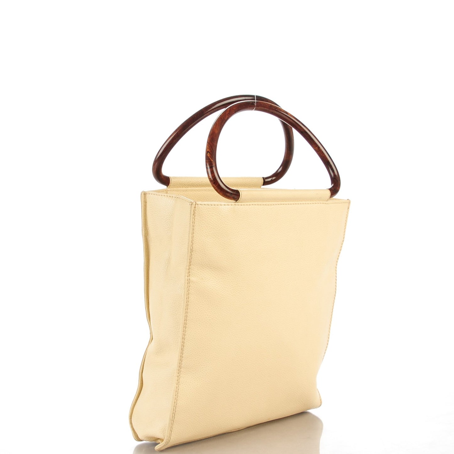 Grained Calfskin Tortoise Handle Tote White