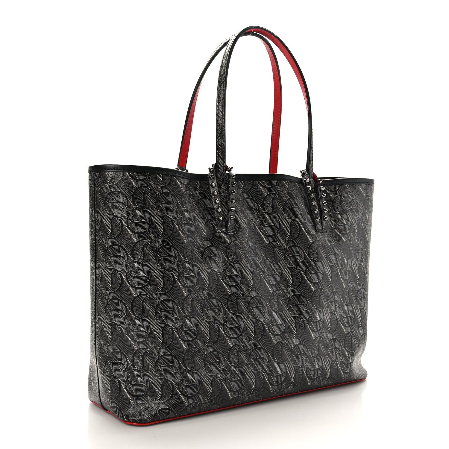 Christian Louboutin Toile Monogram Calfskin Printed Spikes East West Cabata Tote Black 4 of 9