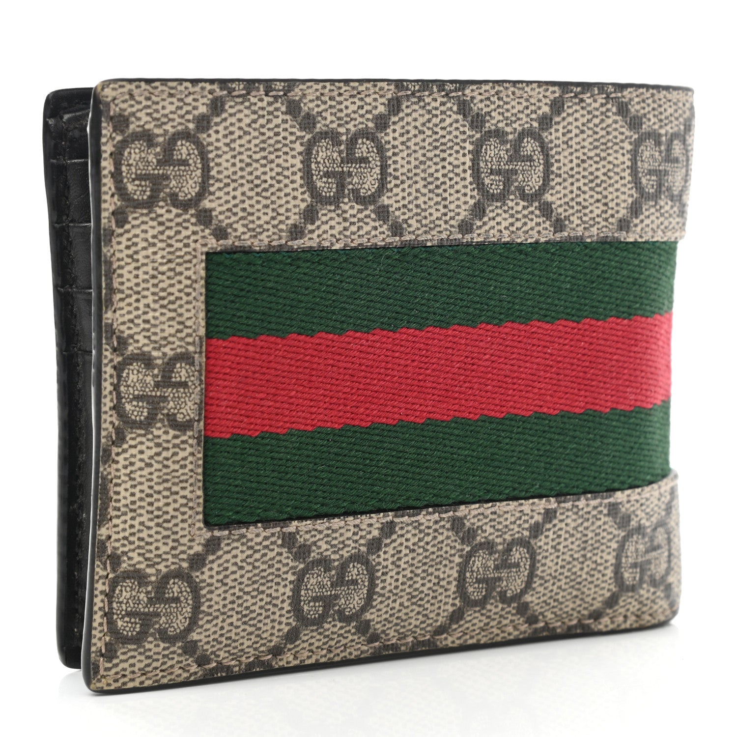 Gucci GG Supreme Monogram Selleria Calfskin Web New Web Bi-Fold Wallet Beige Ebony Cocoa 3 of 8