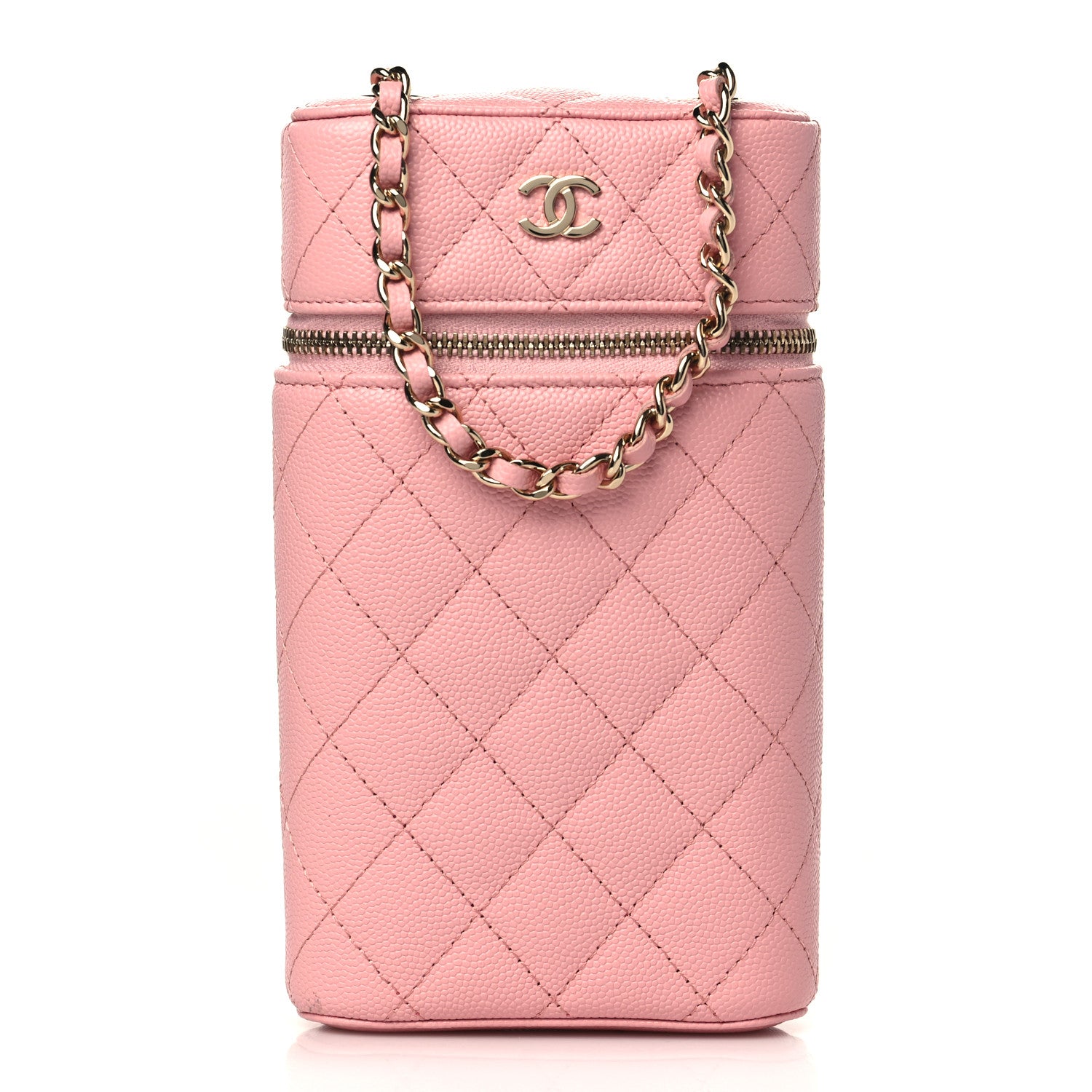 Chanel Caviar Quilted Phone Holder With Chain Pink 1 of 10