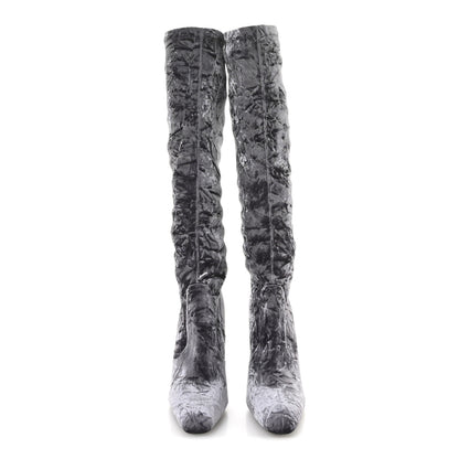 Saint Laurent Velvet Ella Knee High Boots 37.5 Cool Grey 3 of 7