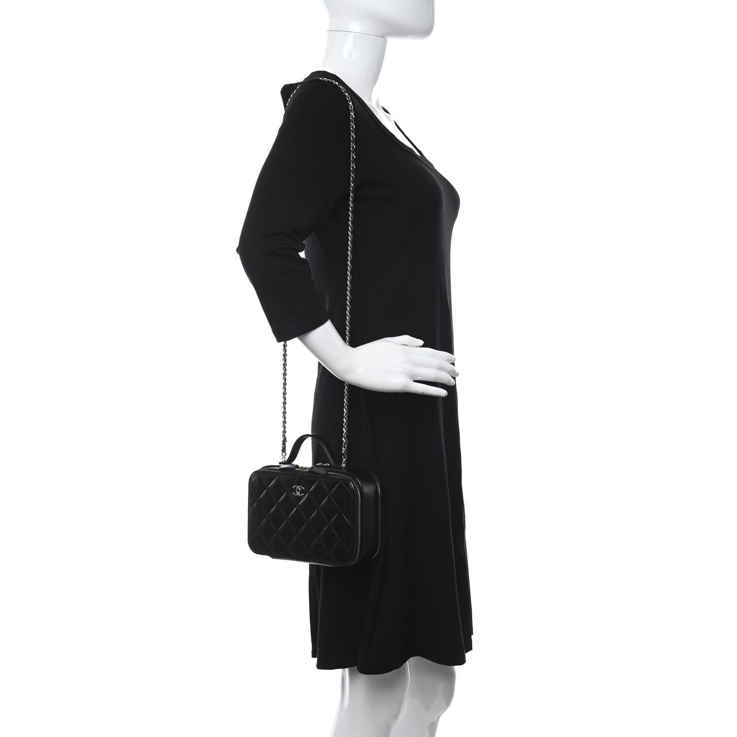 Shiny Lambskin Quilted CC Vanity Case Black