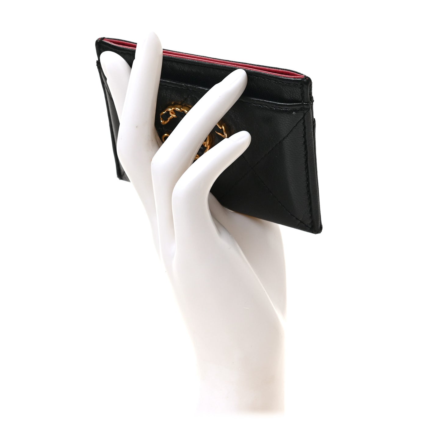 Shiny Goatskin Quilted Chanel 19 Card Holder Black