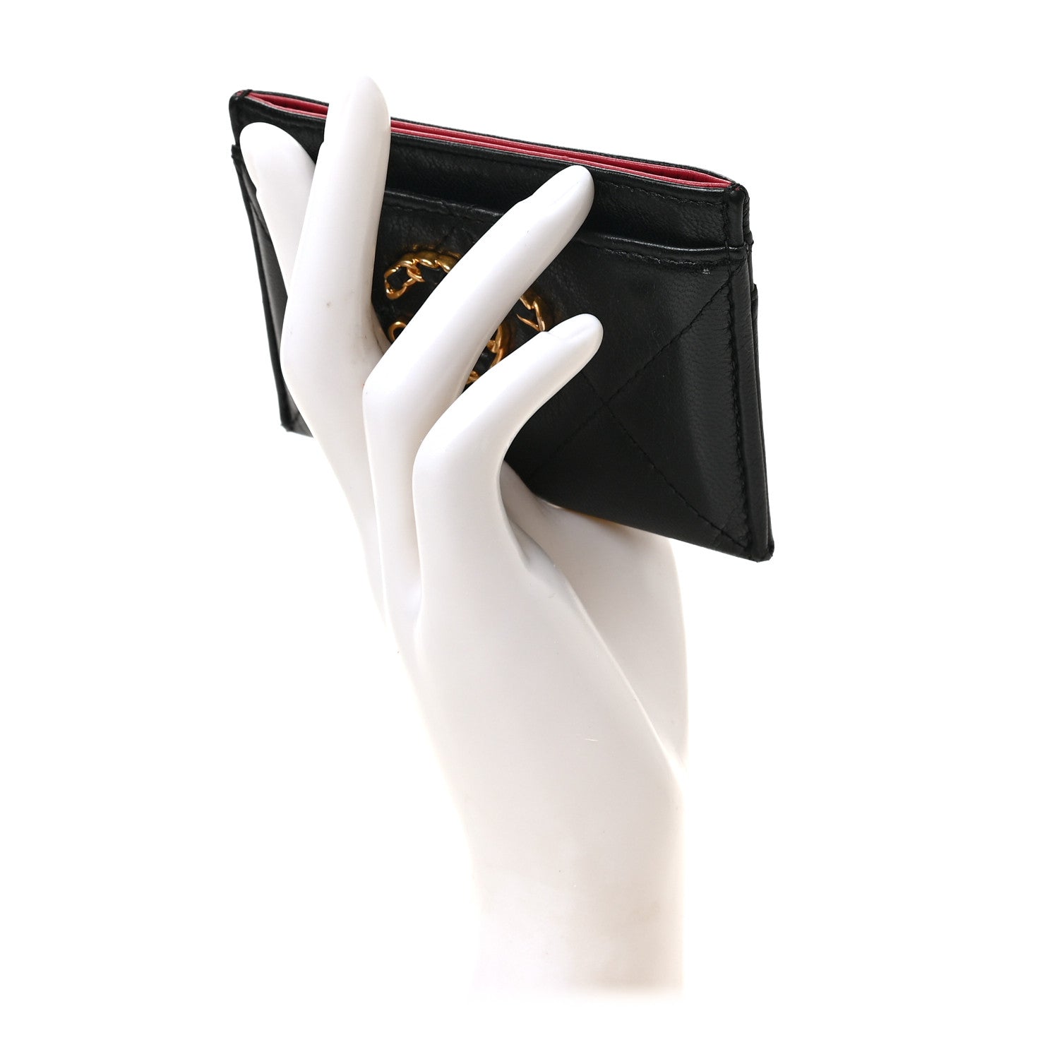 Chanel Shiny Goatskin Quilted Chanel 19 Card Holder Black 2 of 8