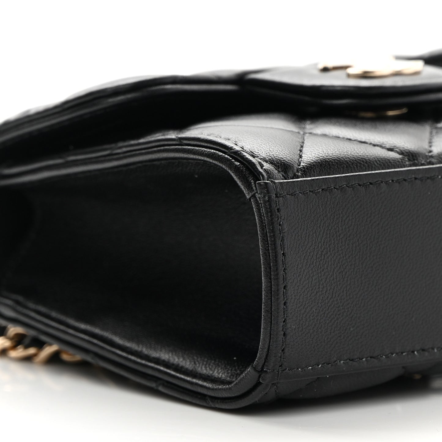 Lambskin Quilted Top Handle Flap Clutch With Chain Black