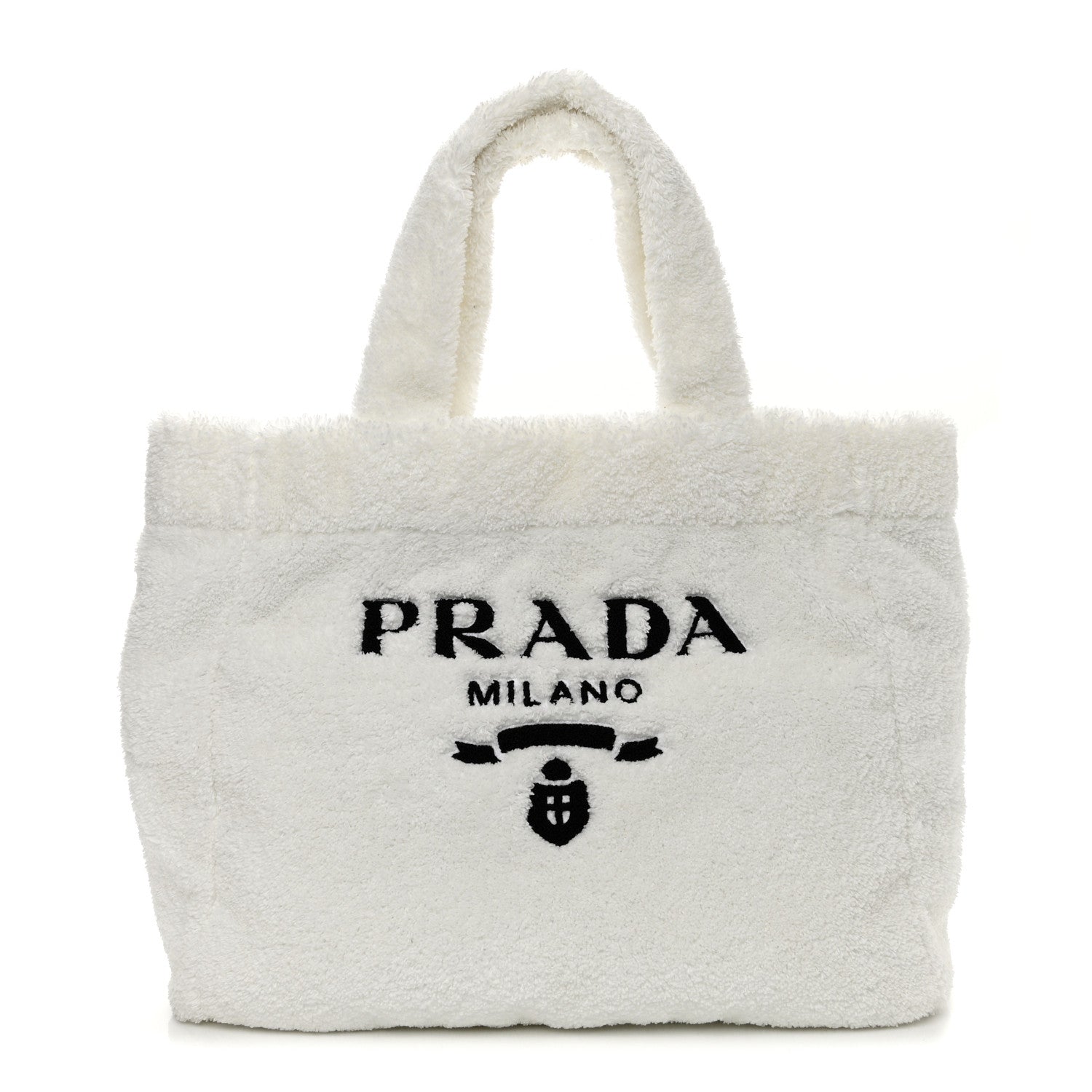 Prada Terry Cloth Tote Bag White Black 1 of 12