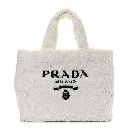 Prada Terry Cloth Tote Bag White Black 1 of 12