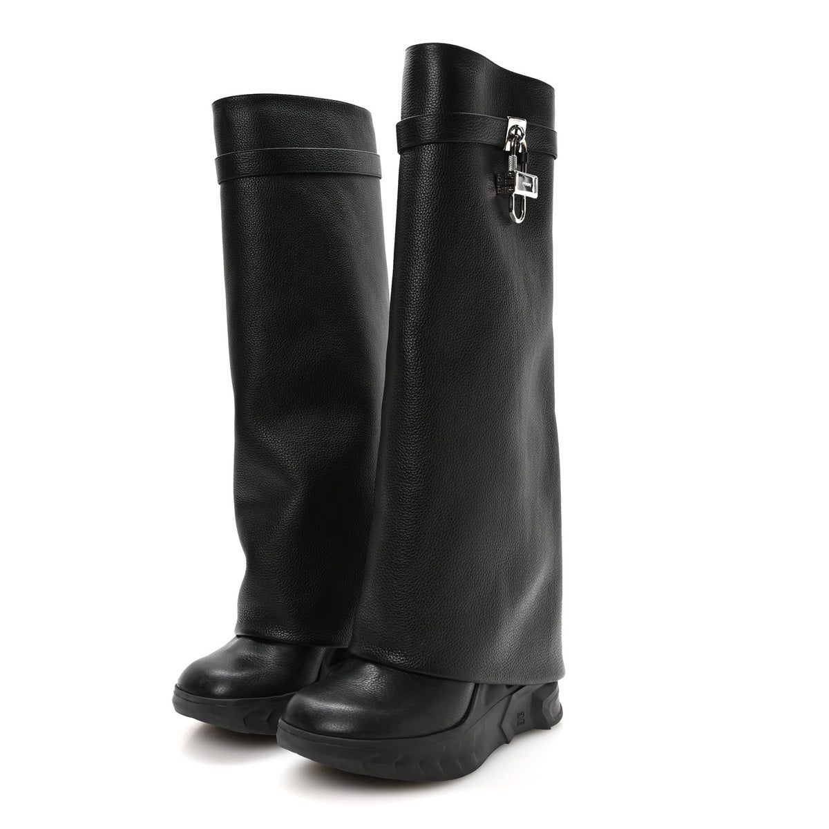 Givenchy Grained Calfskin Shark Lock Biker Knee Boots 40 Black 3 of 7
