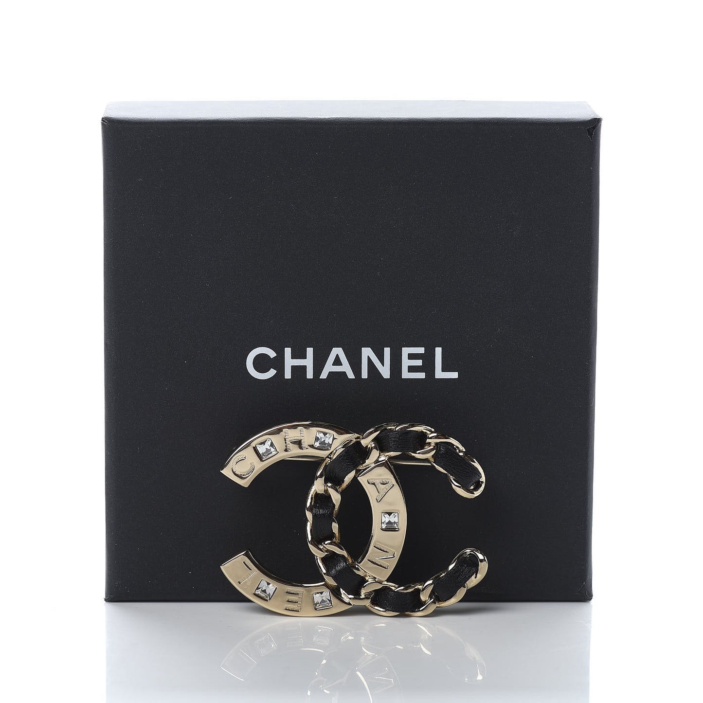 Lambskin Crystal CC Brooch Black Gold