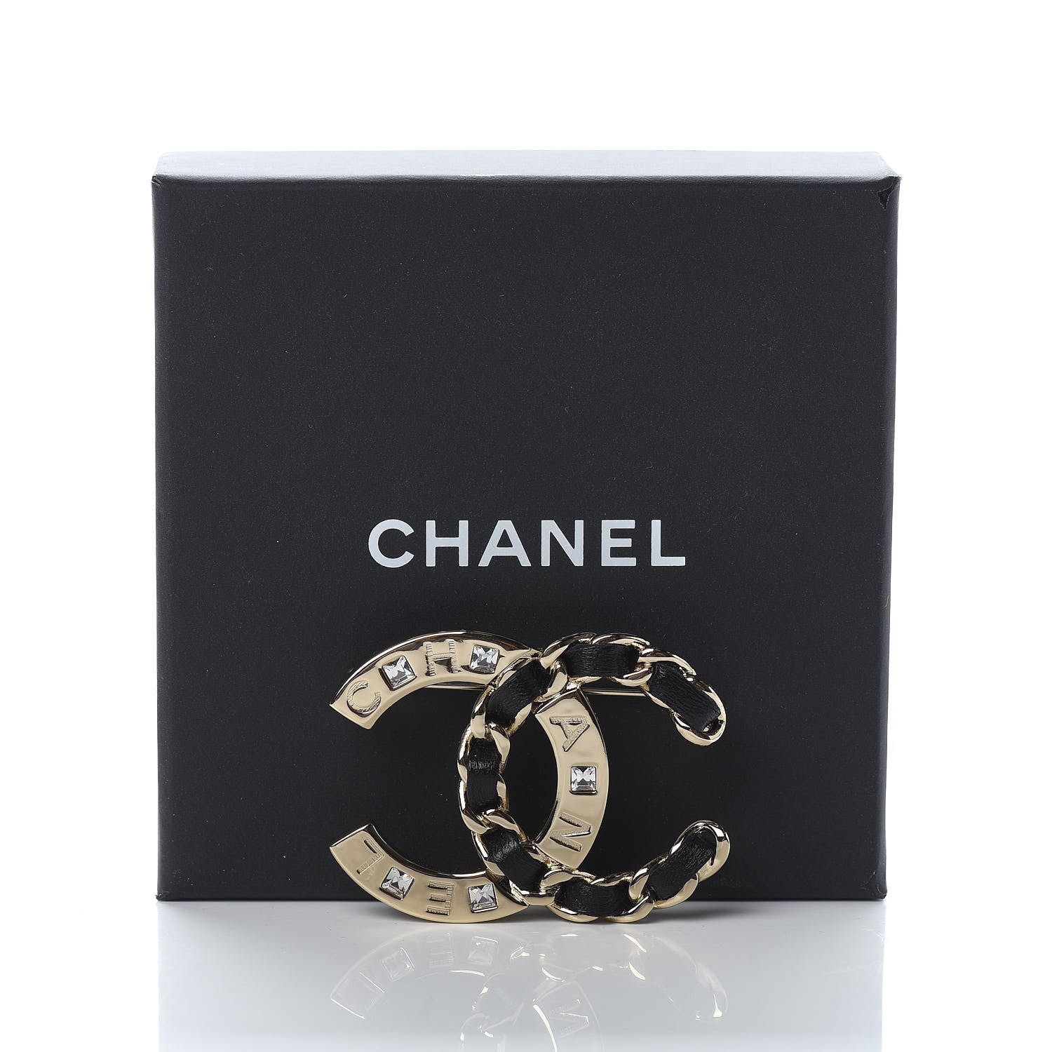 Chanel Lambskin Crystal CC Brooch Black Gold 5 of 5