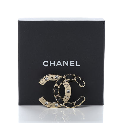 Chanel Lambskin Crystal CC Brooch Black Gold 5 of 5