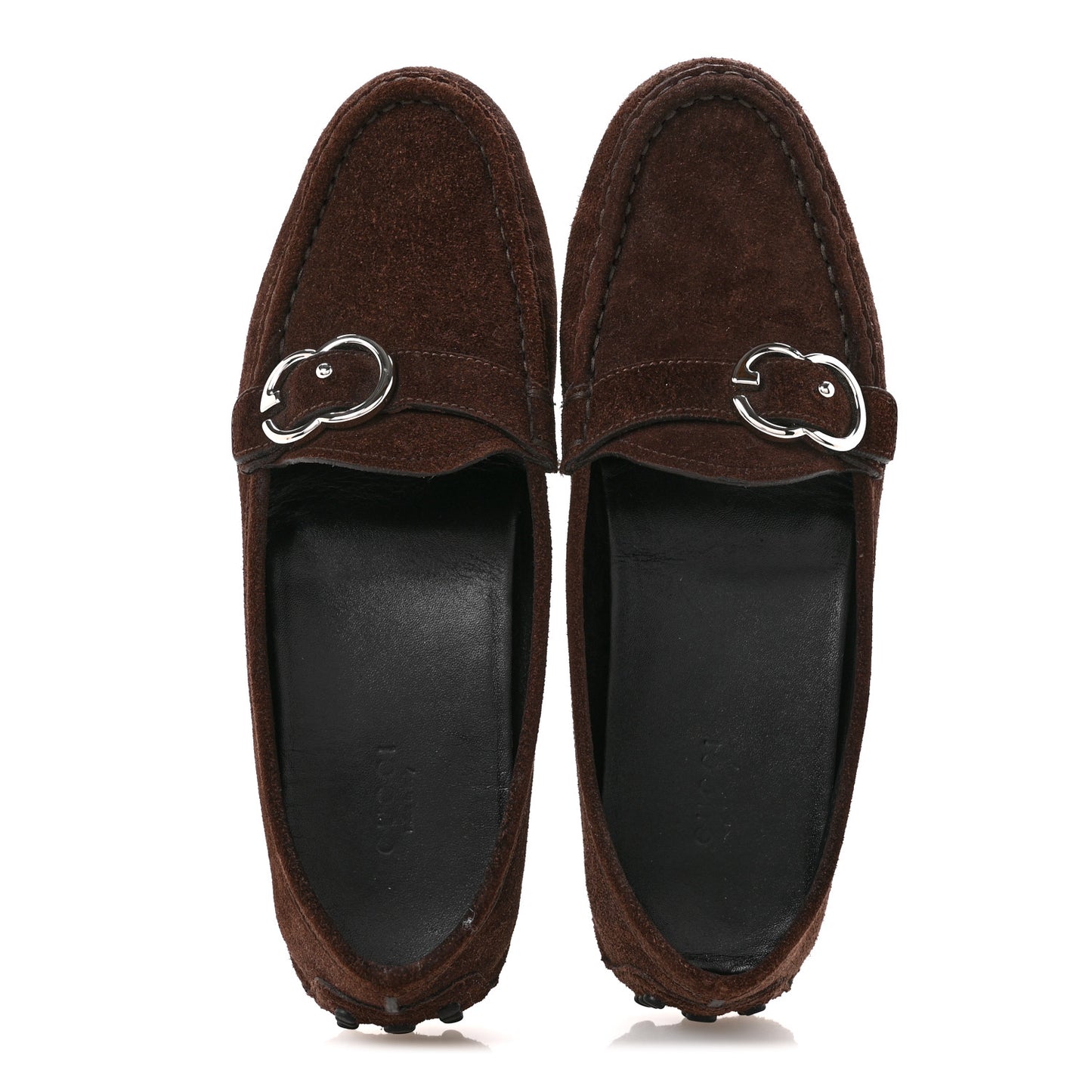 Suede GG Buckle Driver Loafers 38.5 Brown