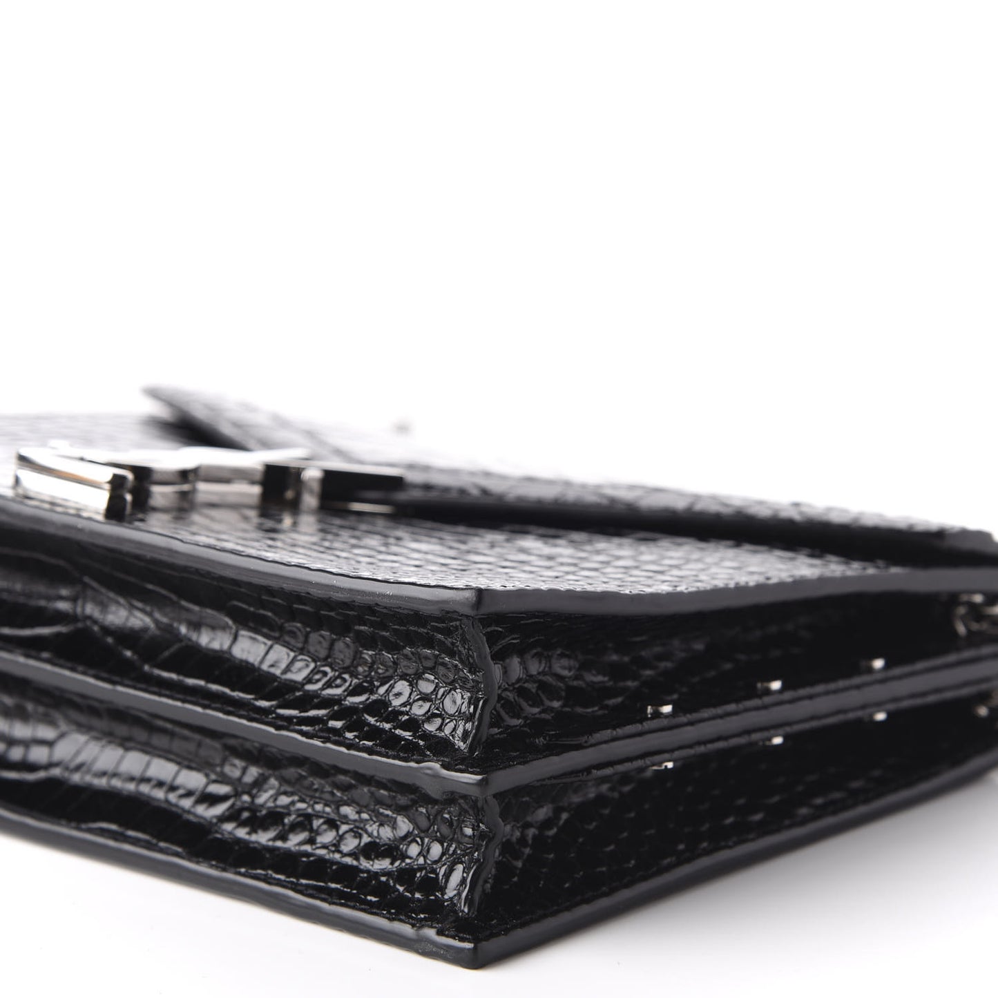 Calfskin Crocodile Embossed Monogram Cassandra Clasp Bag Black Rouge Legion