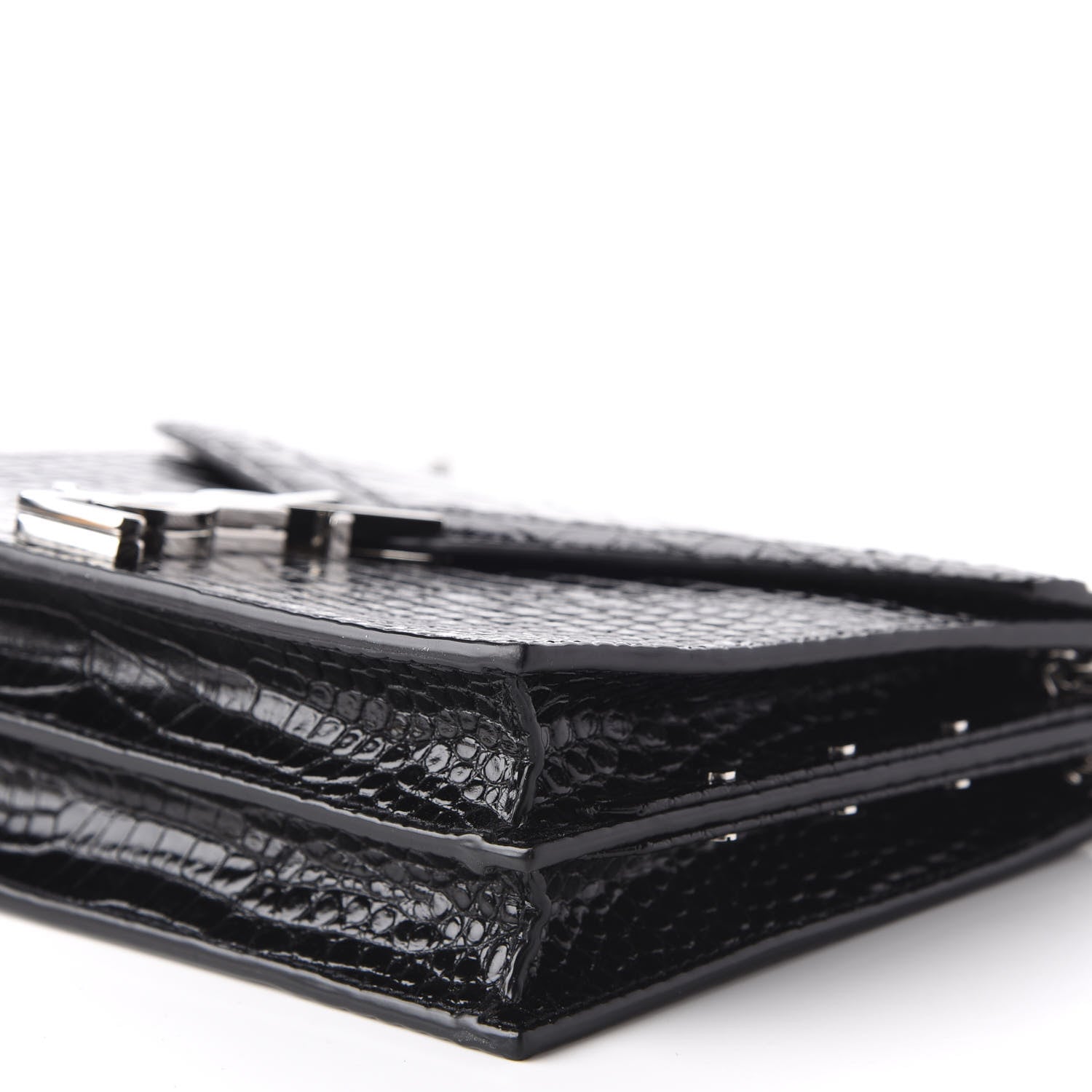 Saint Laurent Calfskin Crocodile Embossed Monogram Cassandra Clasp Bag Black Rouge Legion 8 of 11