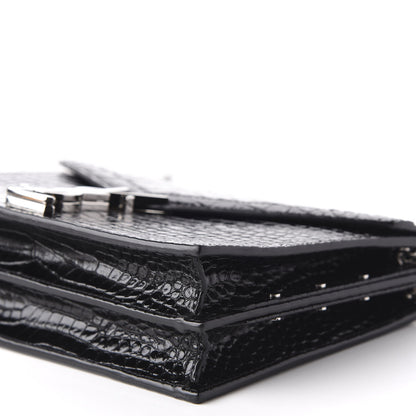 Saint Laurent Calfskin Crocodile Embossed Monogram Cassandra Clasp Bag Black Rouge Legion 8 of 11