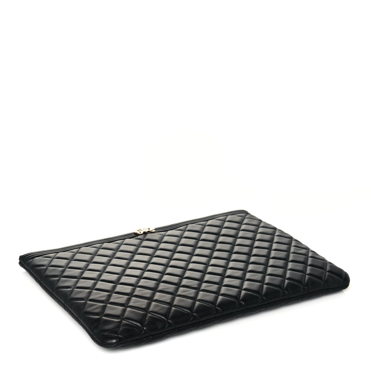 Lambskin Quilted Large Boy Zip Pouch Black