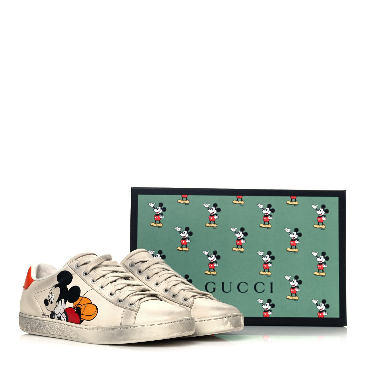 Gucci X DISNEY Miro Soft Calfskin Mickey Mouse Print Womens Ace Sneakers 38 Ivory Deep Orange 9 of 9