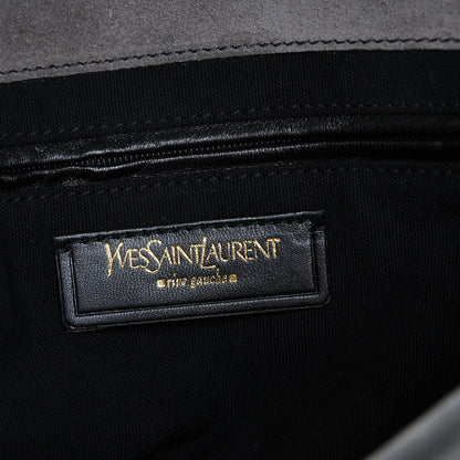 Saint Laurent Crocodile Embossed Nubuck Besace Shoulder Bag Anthracite 6 of 8