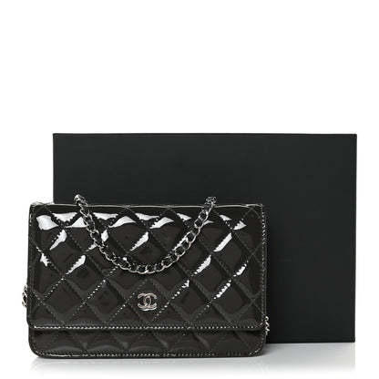 Chanel Patent Quilted Wallet On Chain WOC Dark Grey 13 of 13