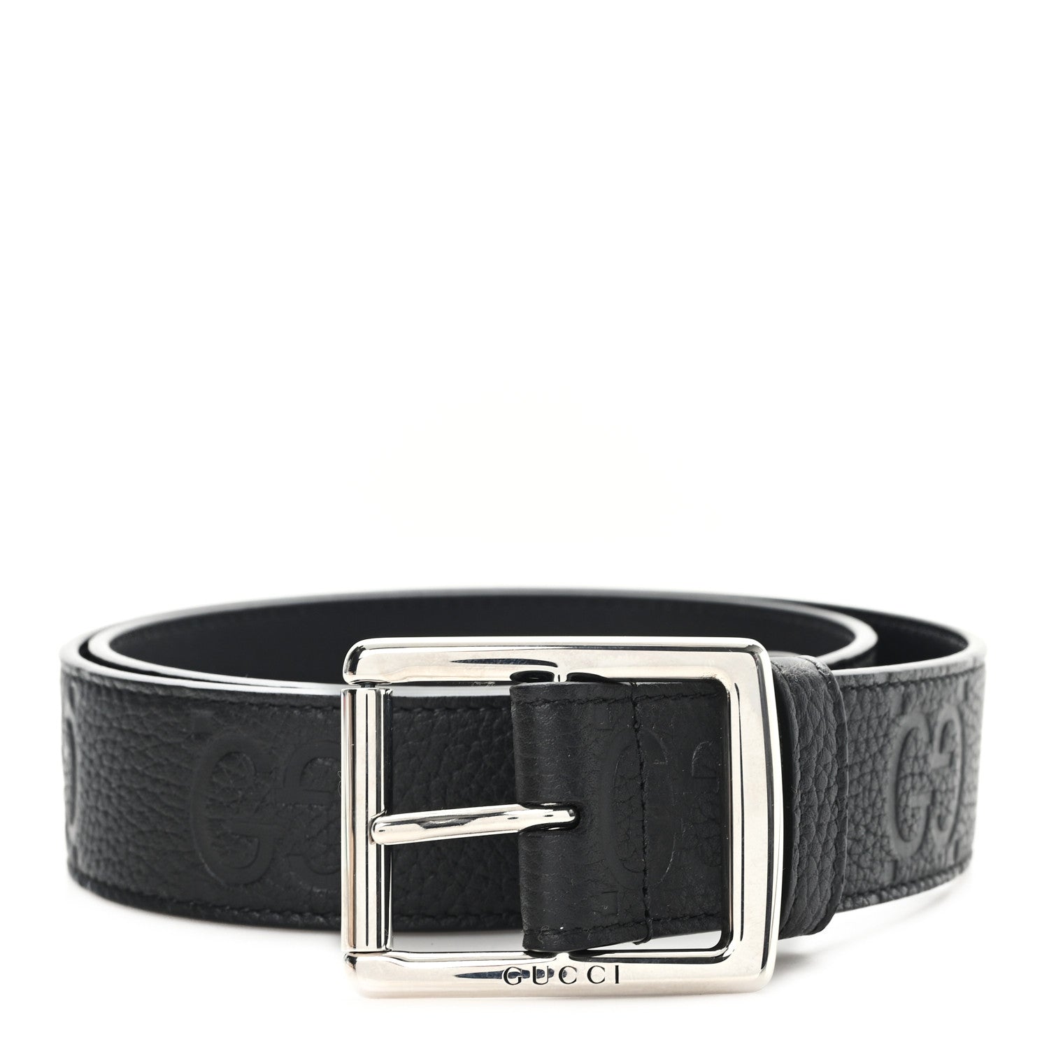 Gucci Piuma Calfskin Jumbo GG Embossed 35mm Belt 80 32 Black 1 of 4