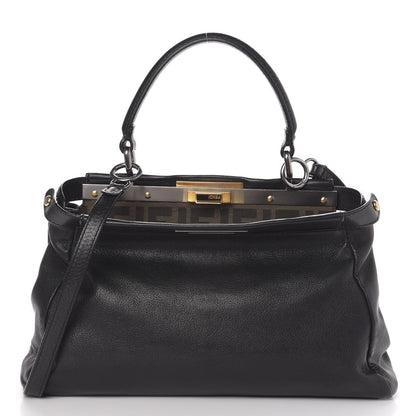 Fendi Goatskin Zucca Medium Peekaboo Iconic Satchel Black Tobacco 1 of 10