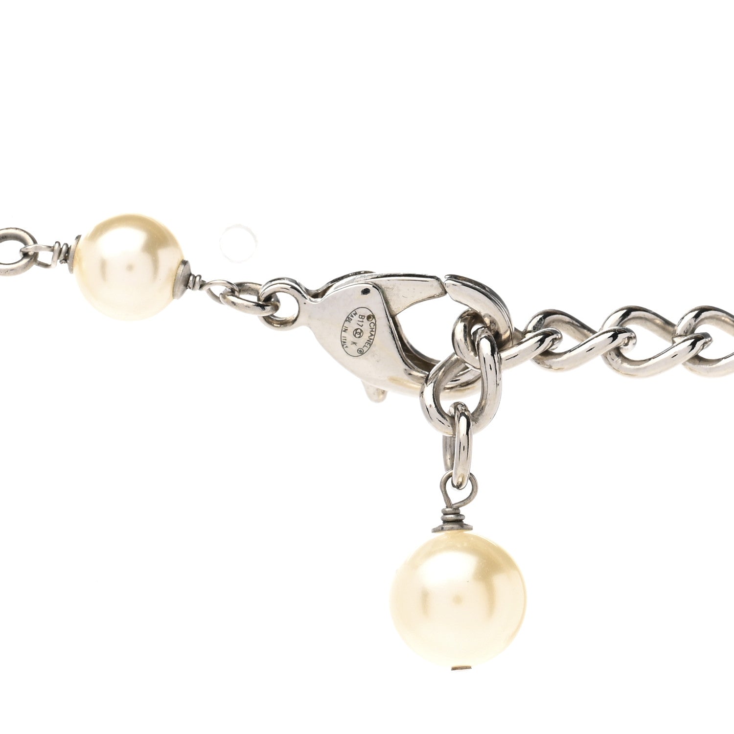 Chanel Pearl Crystal CC Necklace Silver 5 of 6