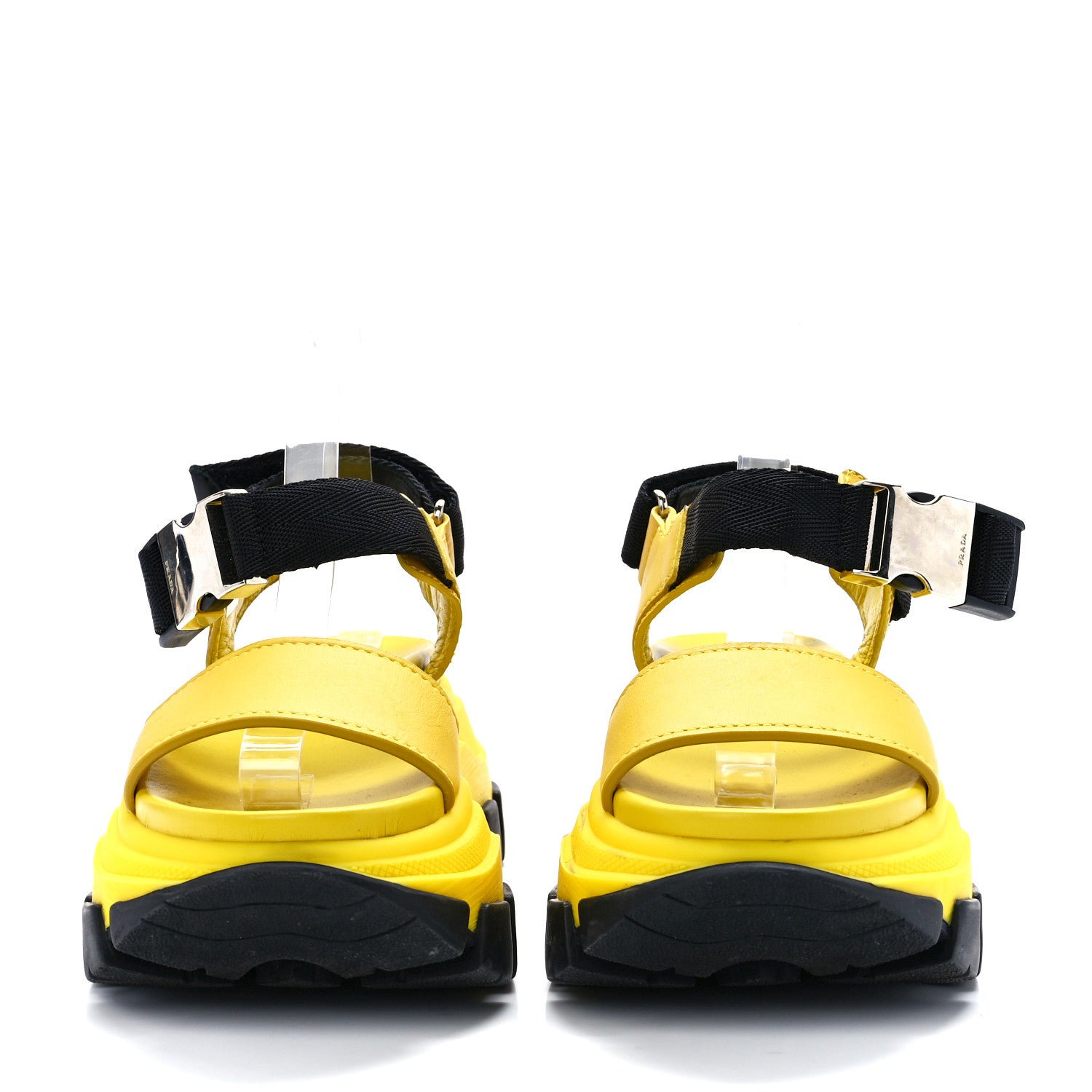 Prada Brushed Calfskin Monolith Pegasus Thunder Sandals 38 Yellow Black 2 of 9