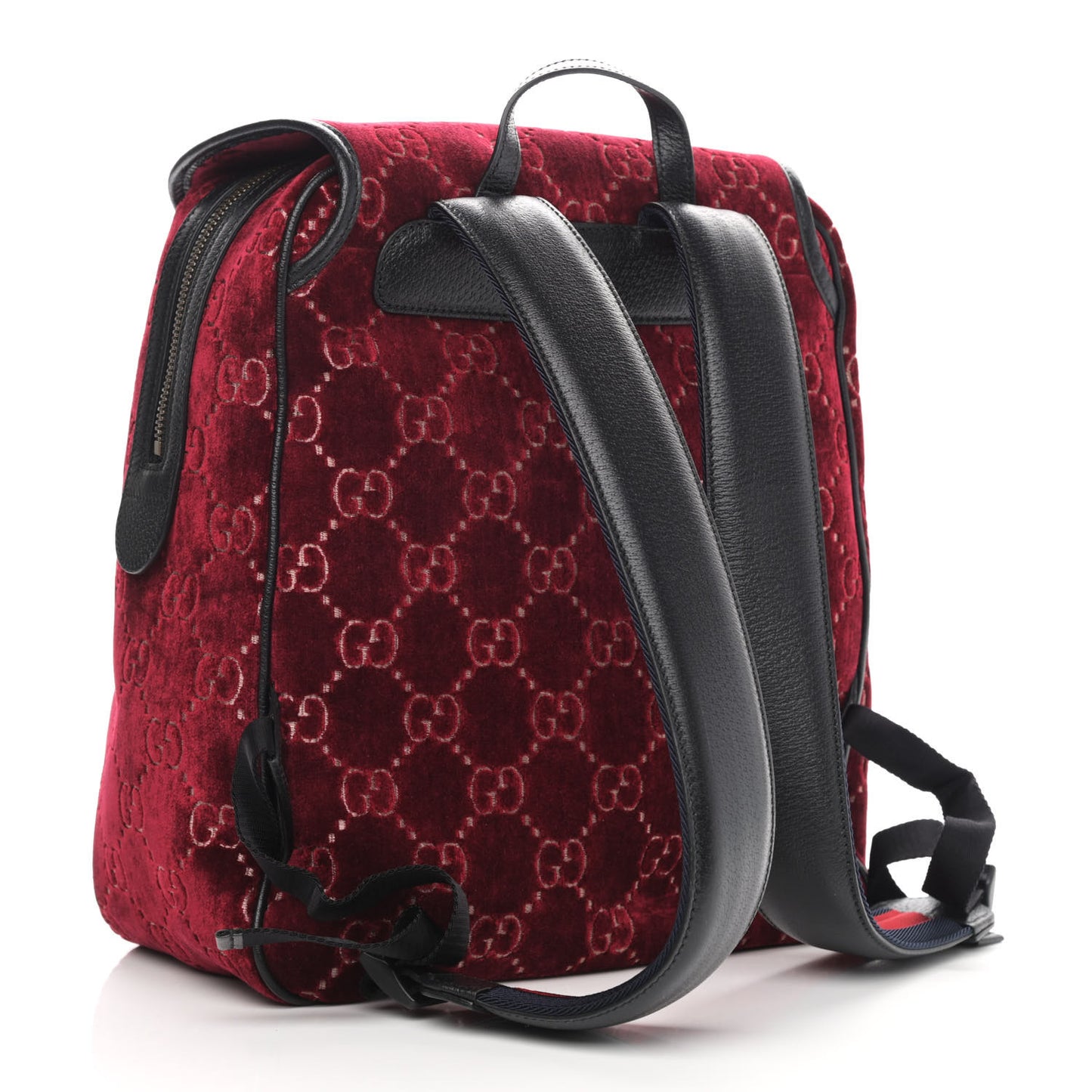Velvet GG Monogram Textured Calfskin Web Small Double Buckle Backpack Red Cipria Black