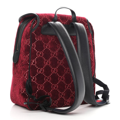 Gucci Velvet GG Monogram Textured Calfskin Web Small Double Buckle Backpack Red Cipria Black 3 of 10