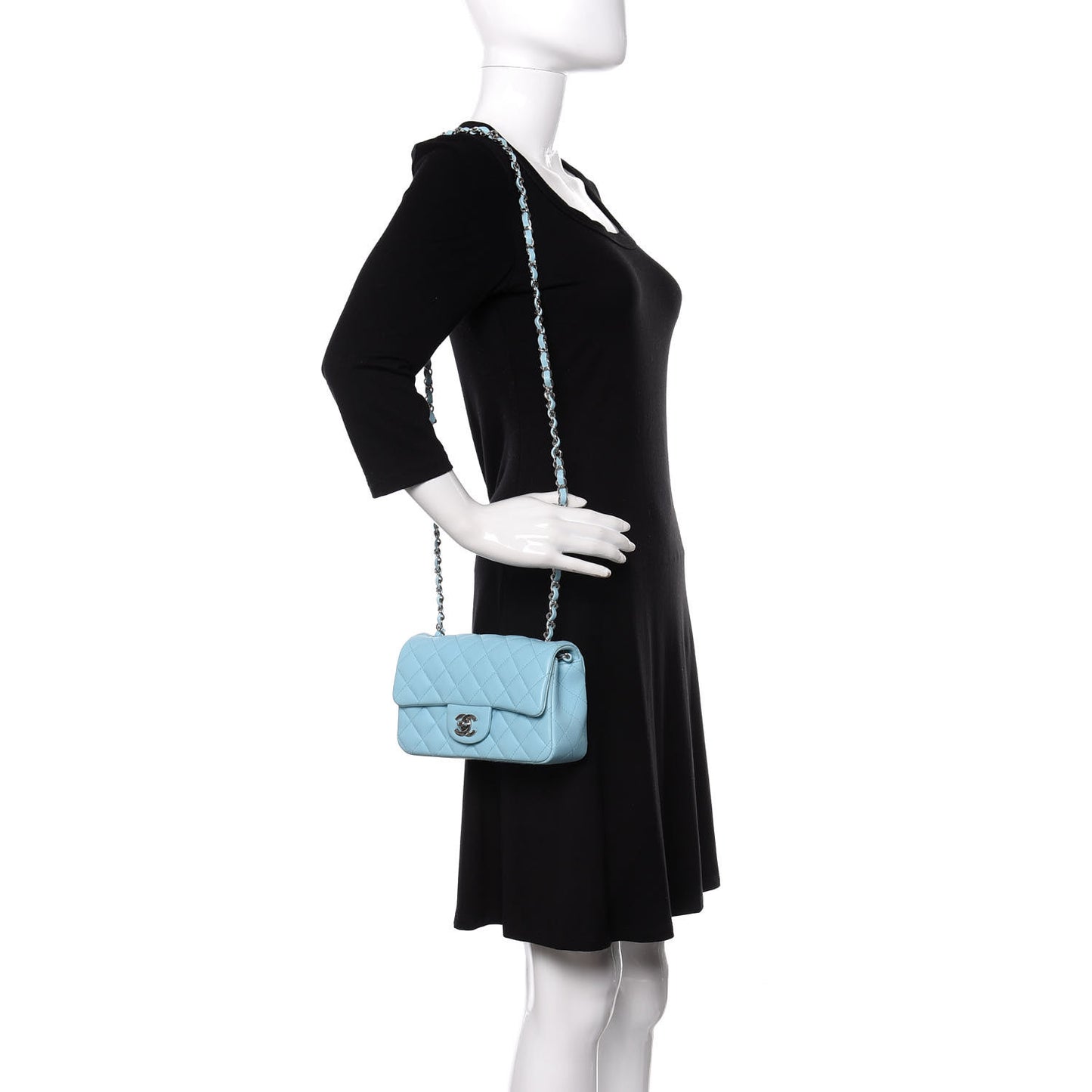 Lambskin Quilted Mini Rectangular Flap Neon Blue