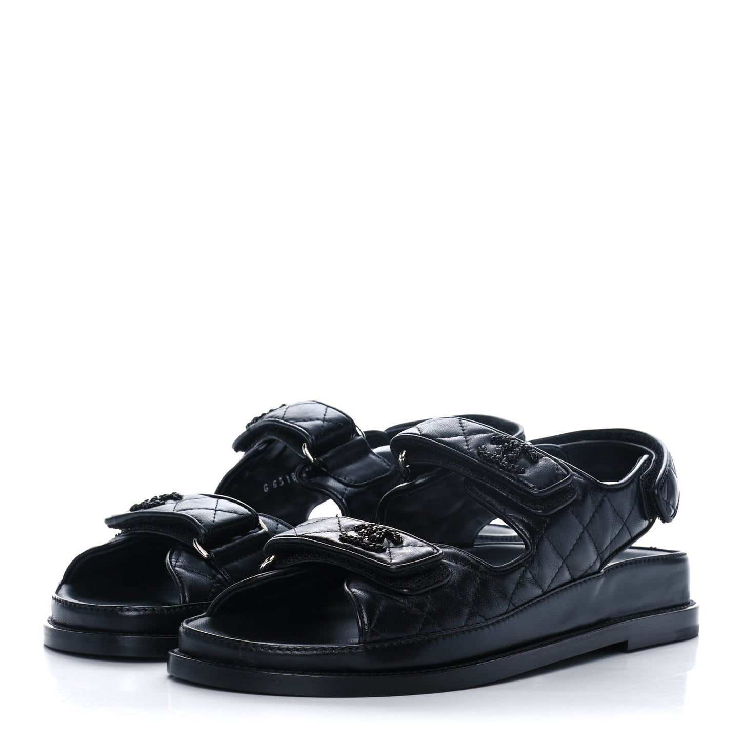 Lambskin Quilted Velcro Dad Sandals 38.5 Black
