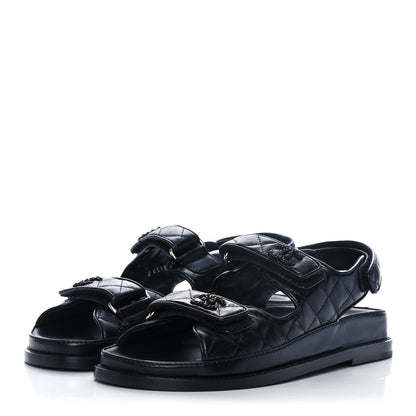 Chanel Lambskin Quilted Velcro Dad Sandals 38.5 Black 3 of 9