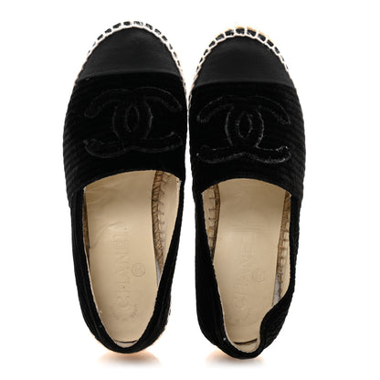 Chanel Velvet Grosgrain Quilted CC Espadrilles 35 Black 2 of 11