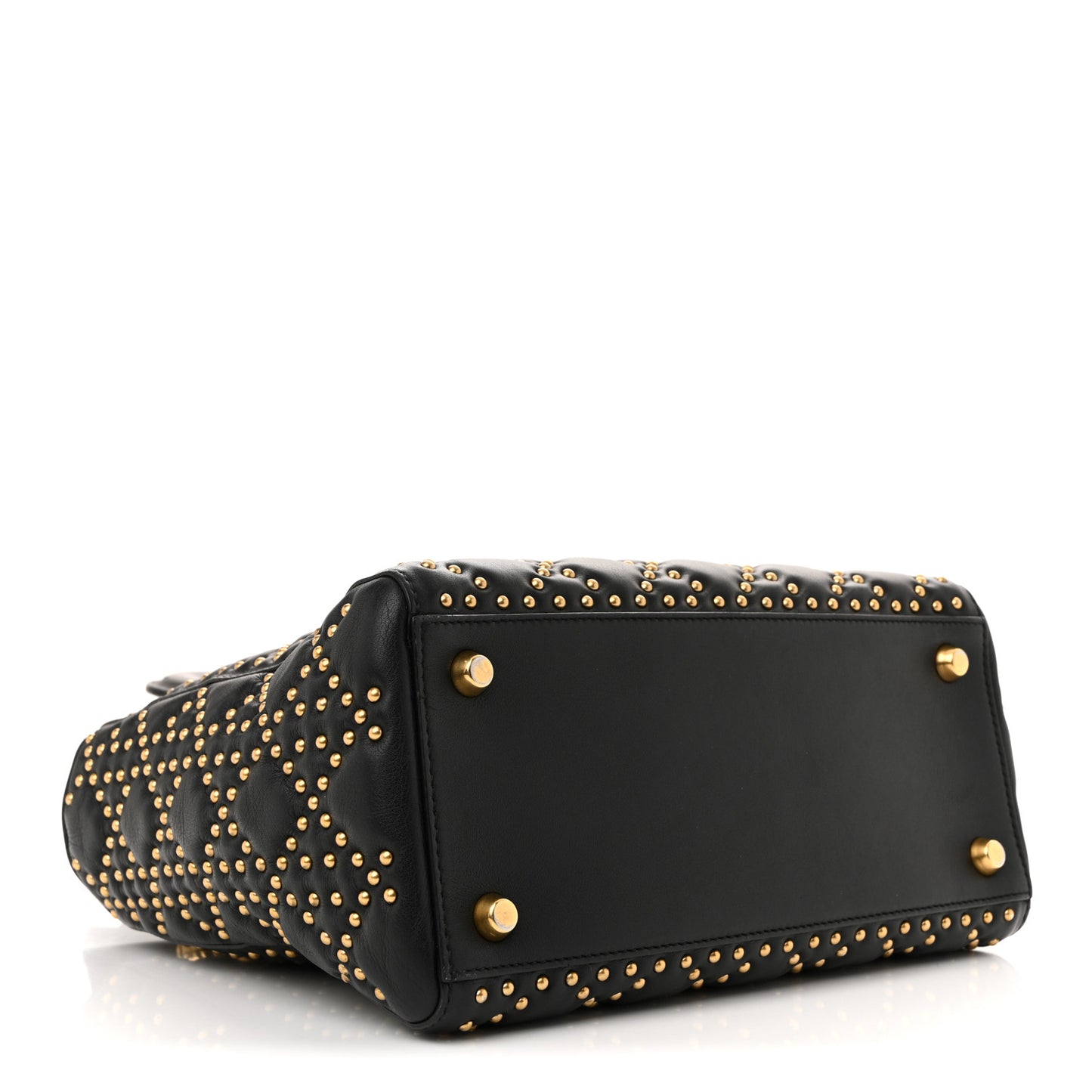 Calfskin Cannage Studded Medium Supple Lady Dior Black