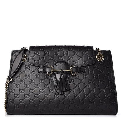 Gucci Guccissima Large Emily Chain Shoulder Bag Black 1 of 13
