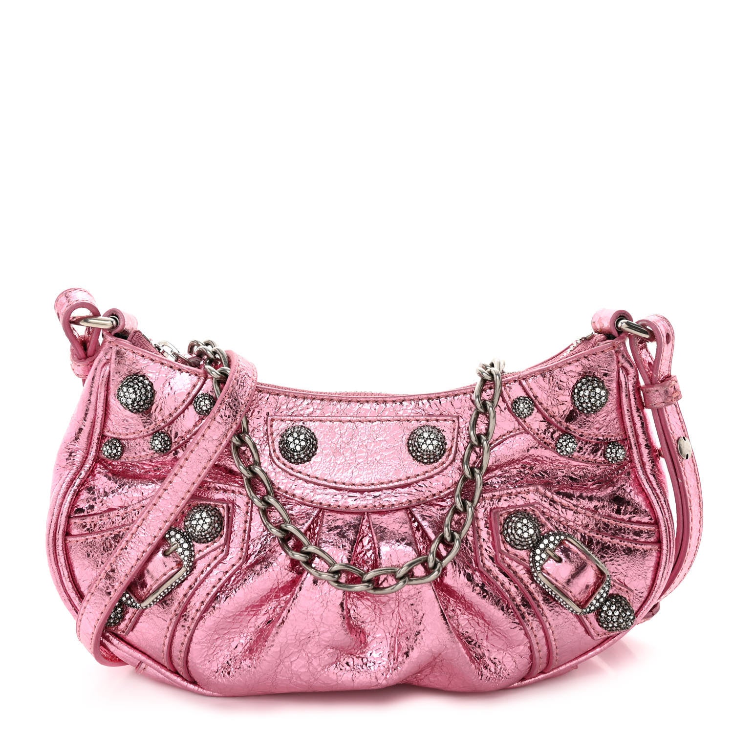 Balenciaga Metallic Agneau Arena Crystal Le Cagole Mini Purse With Chain Met Pink 1 of 10