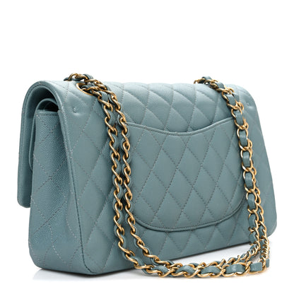 Chanel Iridescent Caviar Quilted Medium Double Flap Light Blue 3 of 10