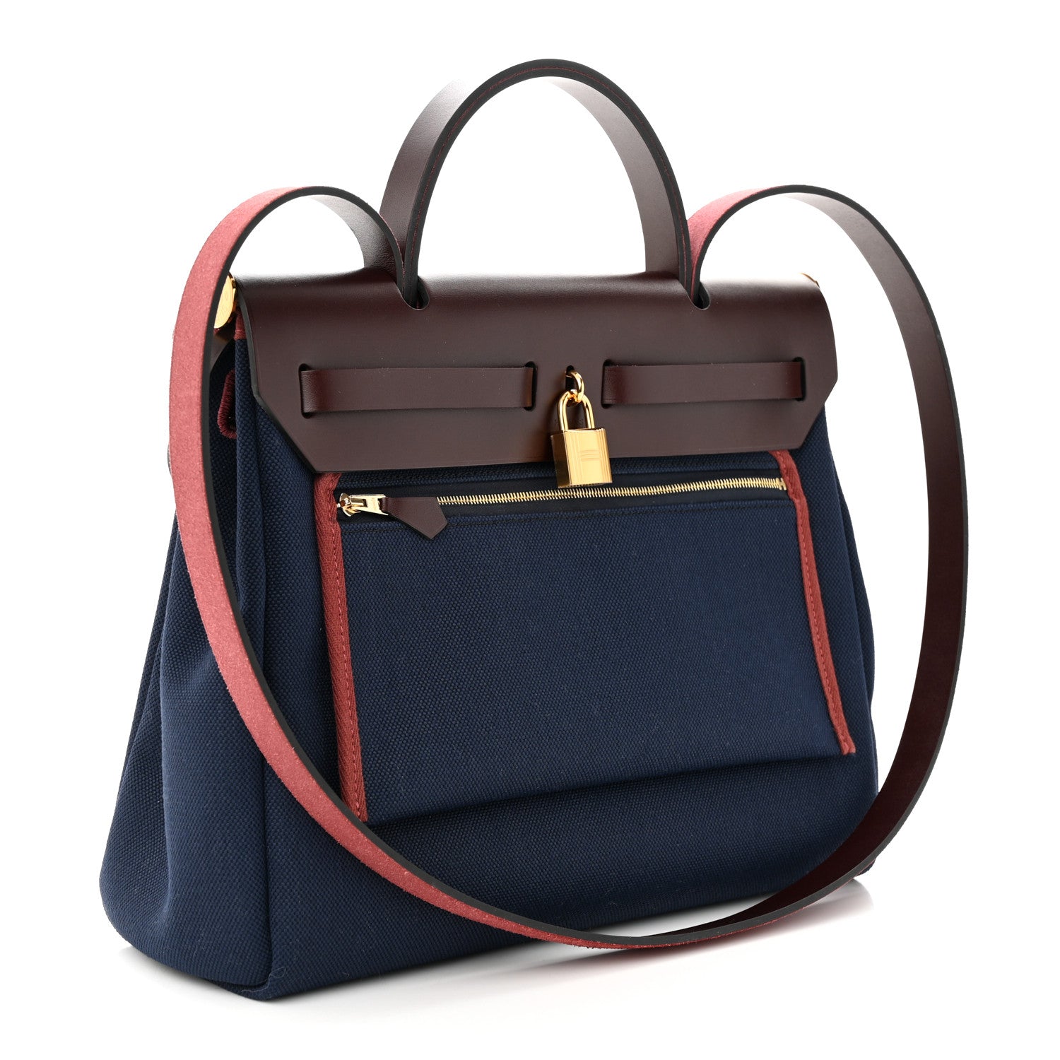 Hermes Toile Militaire Vache Hunter Herbag Zip Retourne 31 PM Rouge Sellier Bleu Marine 4 of 12