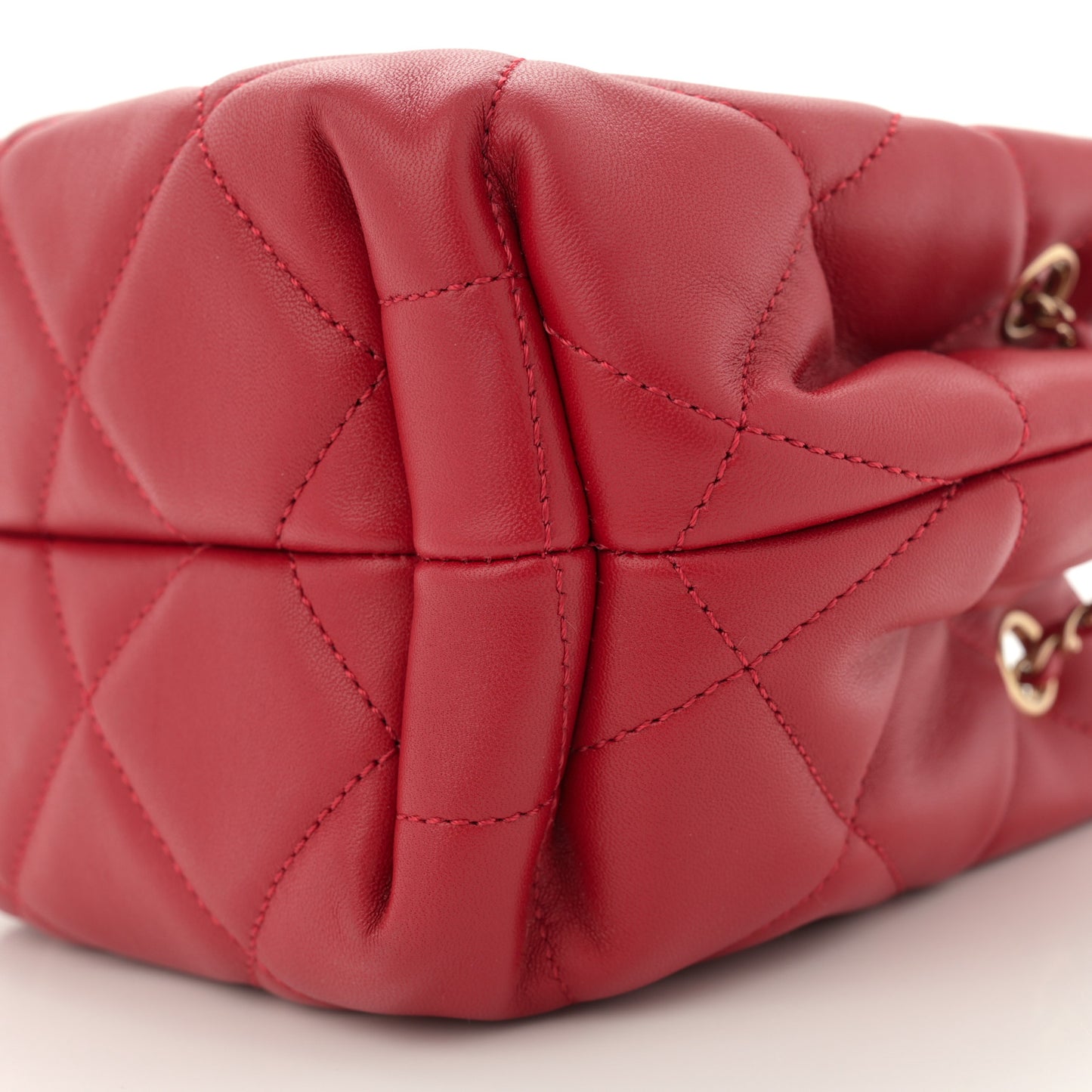 Lambskin Quilted CC Dweller Drawstring Bucket Bag Red