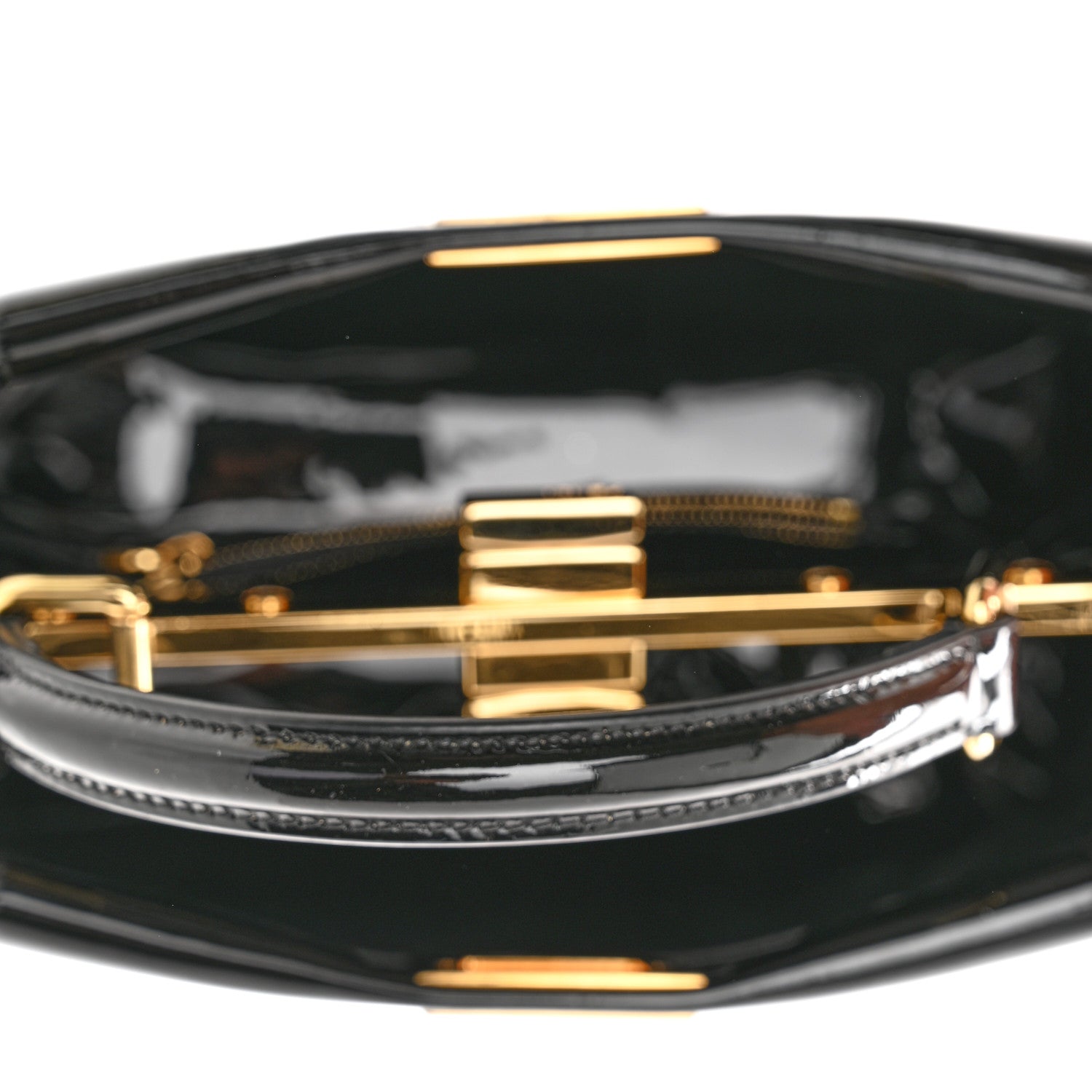 Fendi Vitello Vernice Mou Mini Peekaboo Iconic Satchel Black 5 of 10
