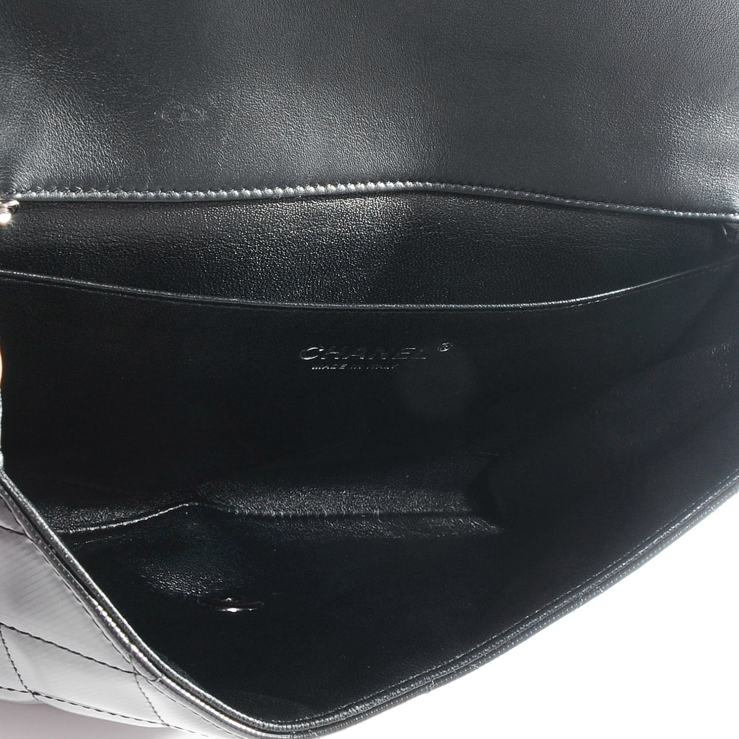 Striated Patent Quilted Clutch Flap Black