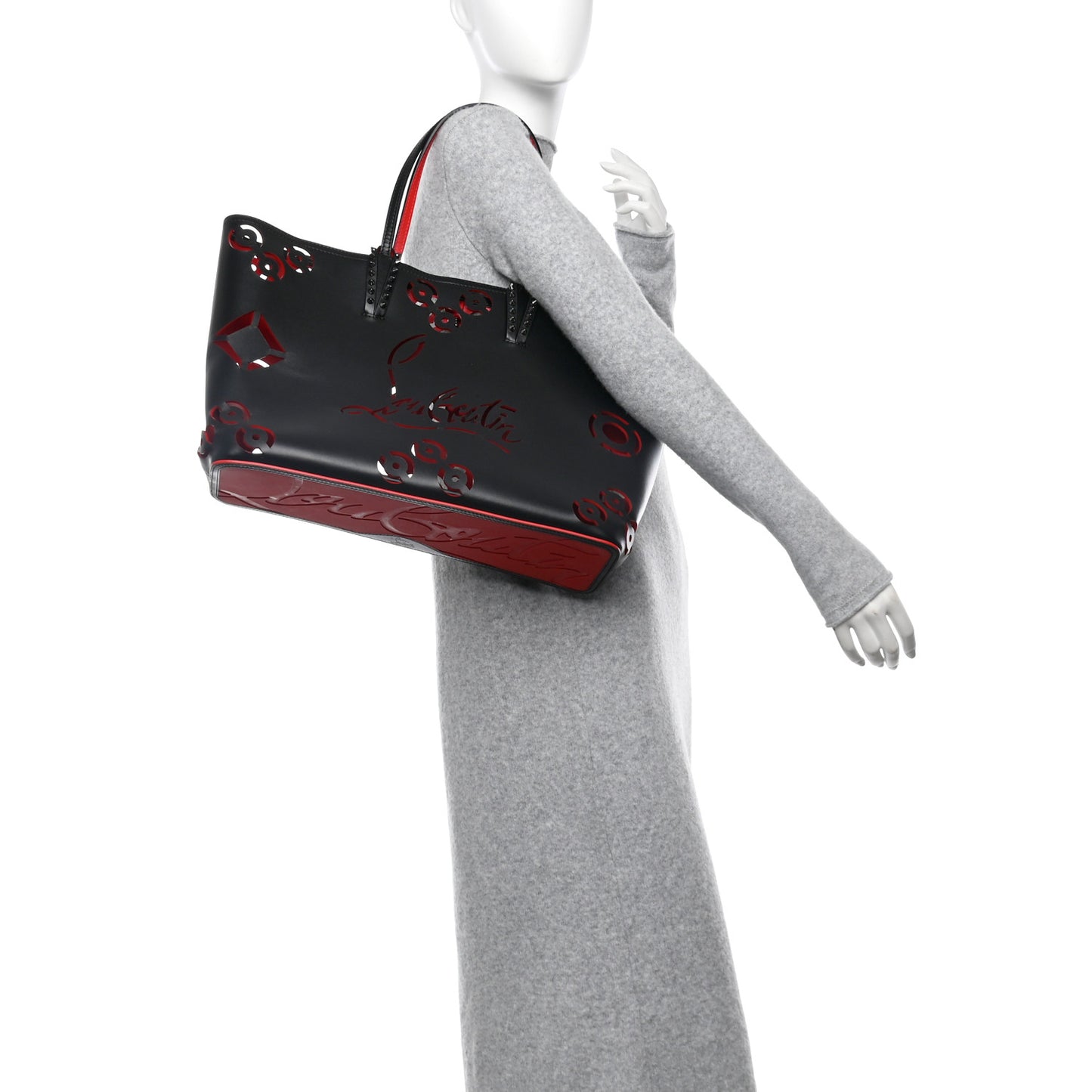 Calfskin Loubinthesky Perforated Cabarock Spikes Tote Black