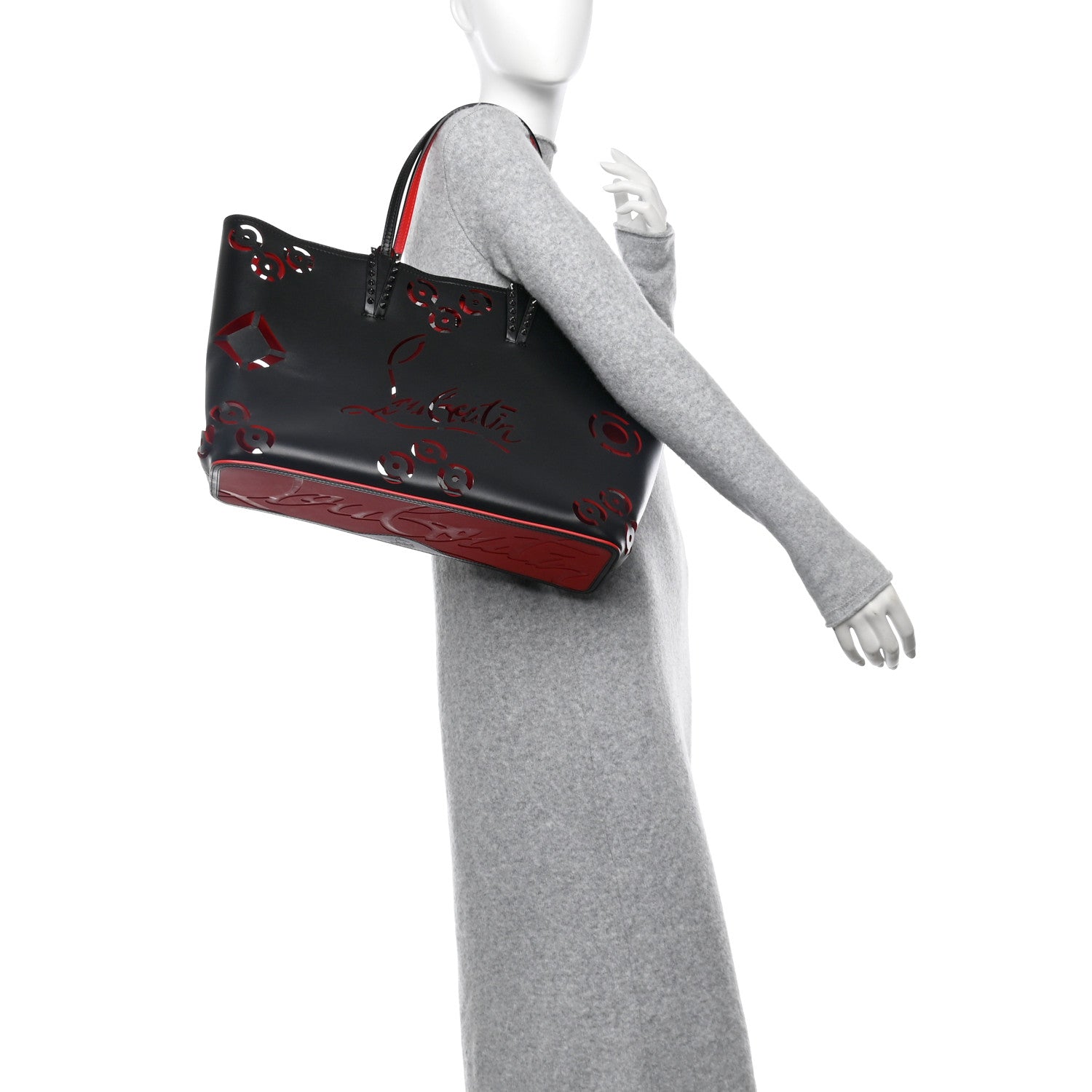Christian Louboutin Calfskin Loubinthesky Perforated Cabarock Spikes Tote Black 2 of 12