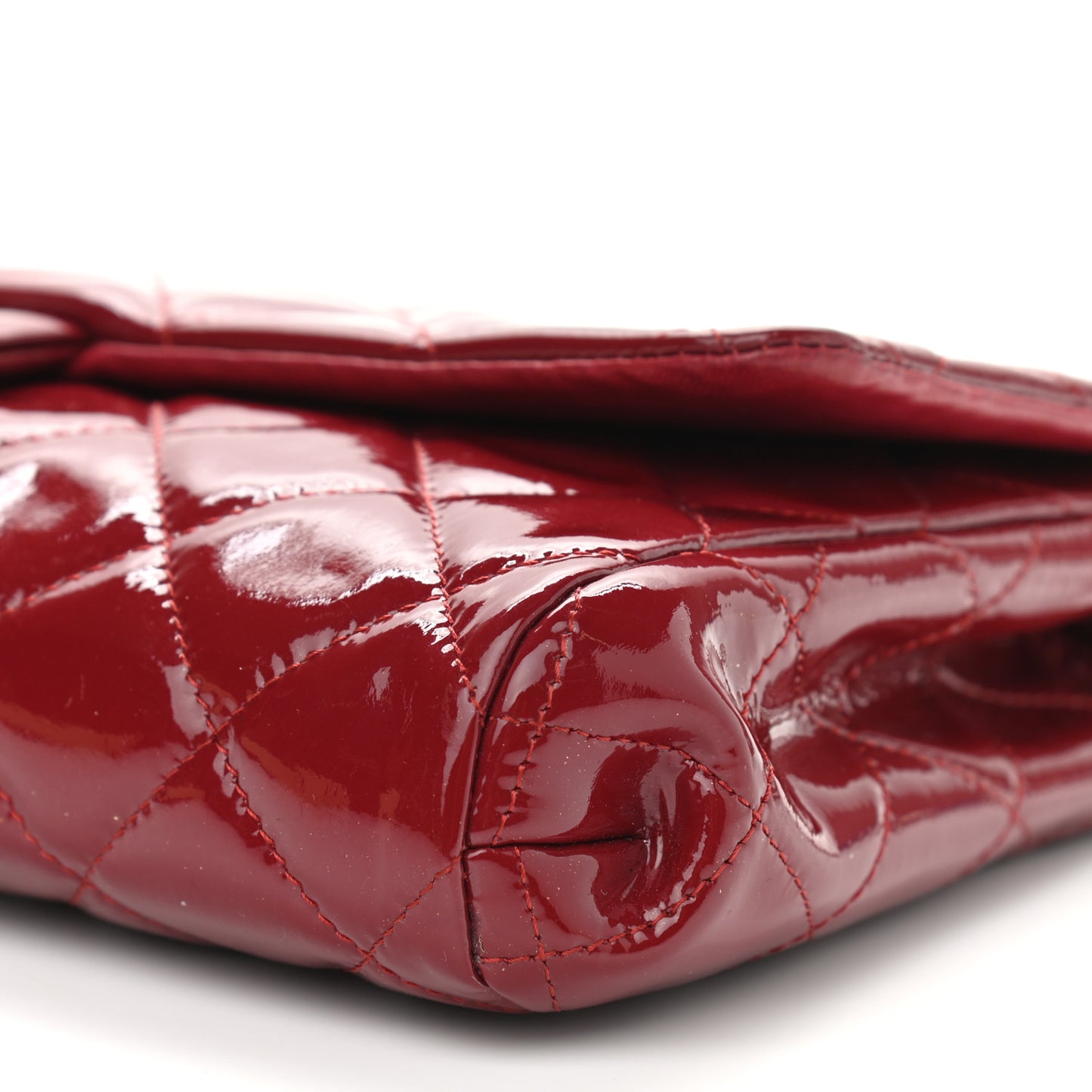 Patent Quilted Clutch With Chain Flap Red