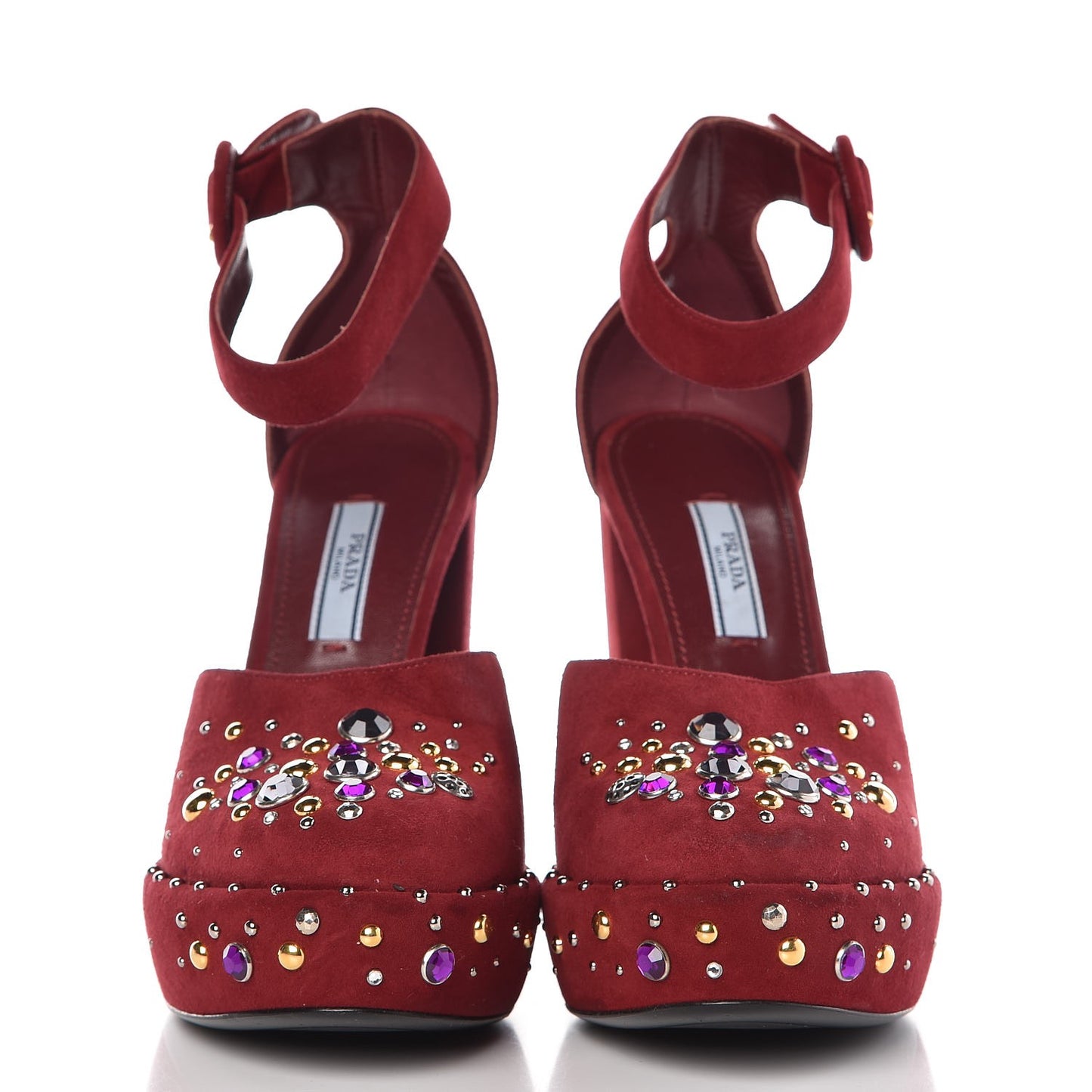 Suede Crystal Embellished Platform Sandals 37.5 Burgundy